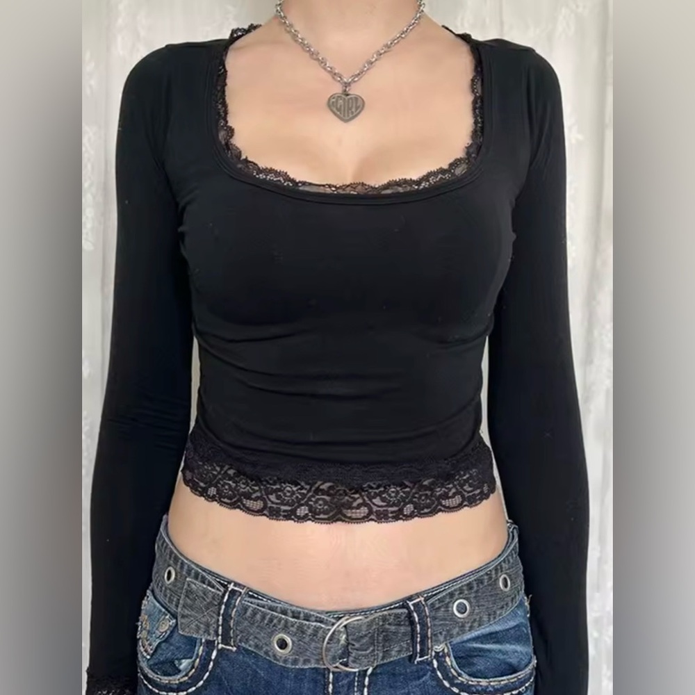 Elegant Black Lace Trim Top